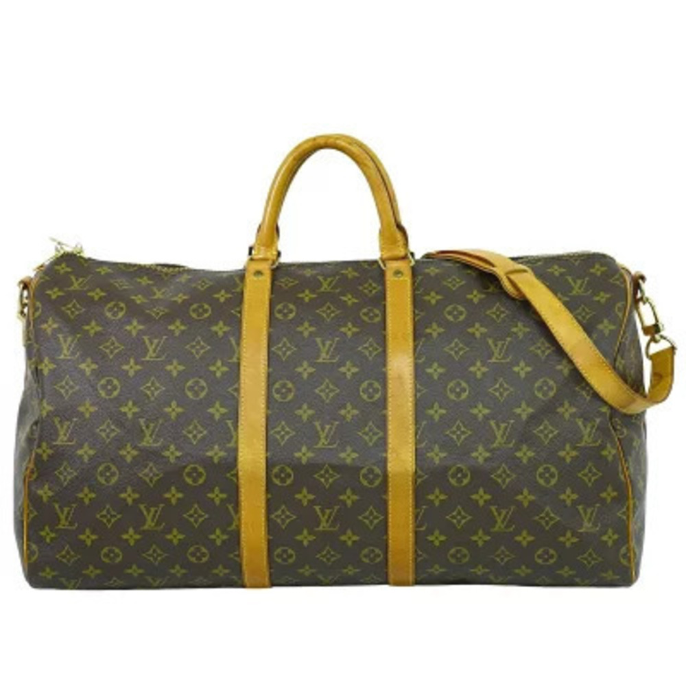 Louis Vuitton LV Keepall Bandouliere Monogram Travel Bag Canvas Leather Brown
